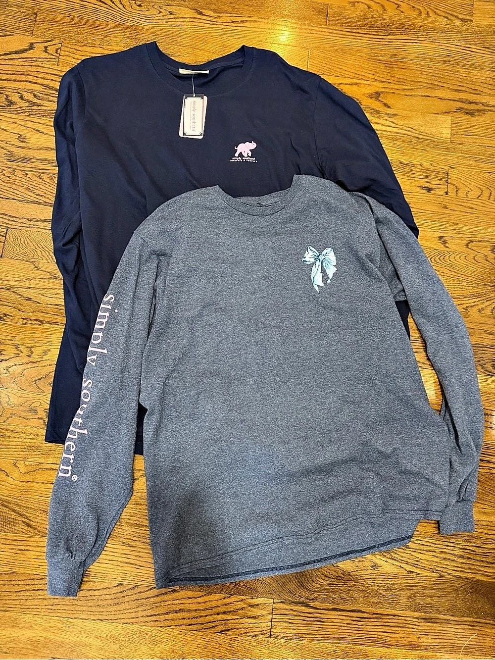 Simply Southern Collection Long Sleeve Shirt 2-Piece Set Blue & Gray Large NWT